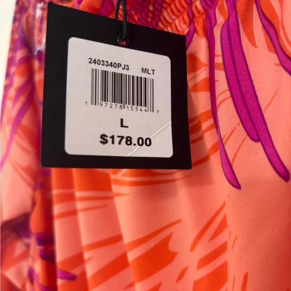 NWTTrina Turk Orange & Pink Off-Shoulder Floral Tunic Size L - Picture 4 of 4